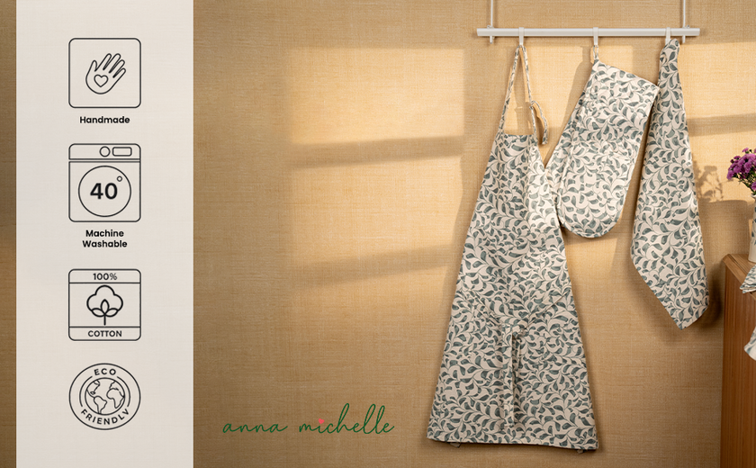 Scroll 100% Cotton Apron – Adjustable Neck, Long Waist Ties & 2 Front Pockets | Lovable Blue
