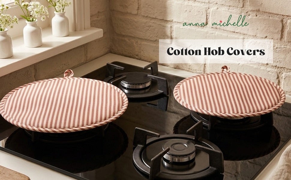 Striped 100% Cotton Hob Cover with Terry Towelling Base | Beautiful Rose