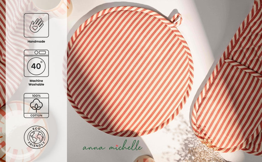 Striped 100% Cotton Hob Cover with Terry Towelling Base | Beautiful Rose