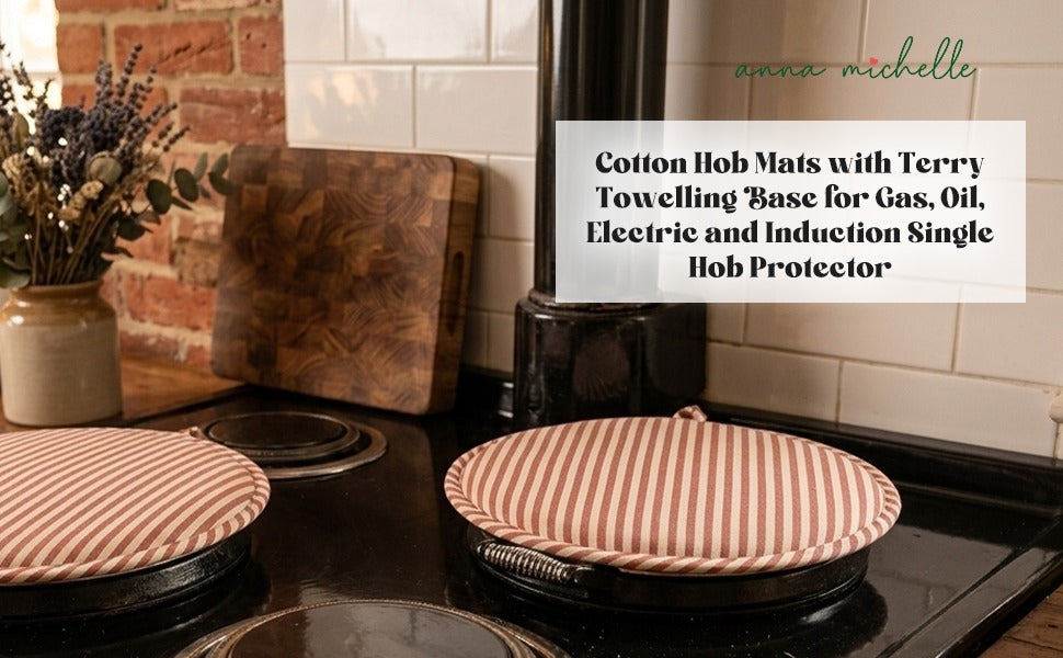 Striped 100% Cotton Hob Cover with Terry Towelling Base | Beautiful Rose