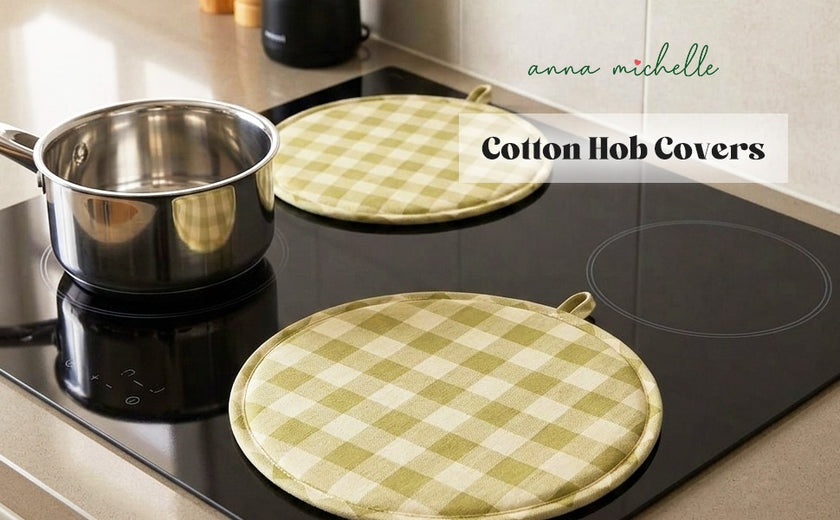 Checked 100% Cotton Hob Cover with Terry Towelling Base | Lively Green