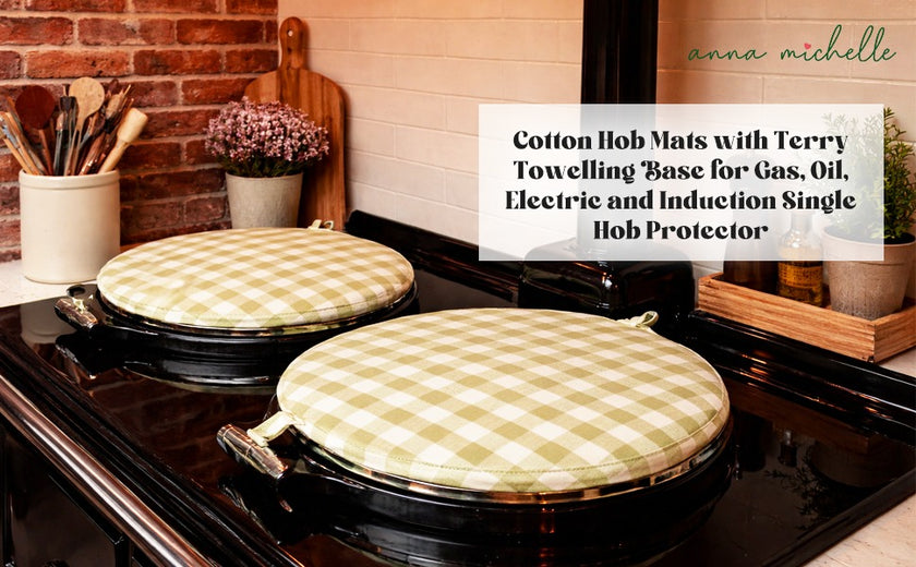 Checked 100% Cotton Hob Cover with Terry Towelling Base | Lively Green