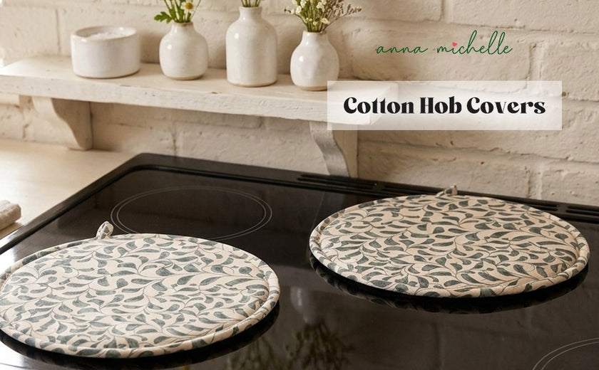 Scroll 100% Cotton Hob Cover with Terry Towelling Base | Lovable Blue