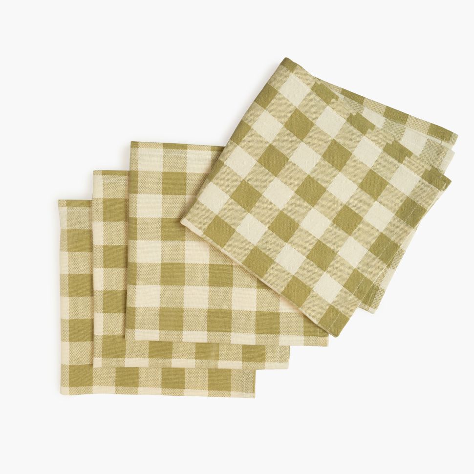 Checked 100% Cotton Set of 4 Reusable Cloth Napkins | Lively Green