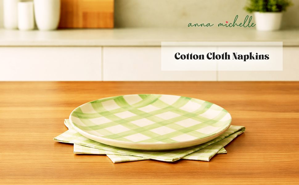 Checked 100% Cotton Set of 4 Reusable Cloth Napkins | Lively Green