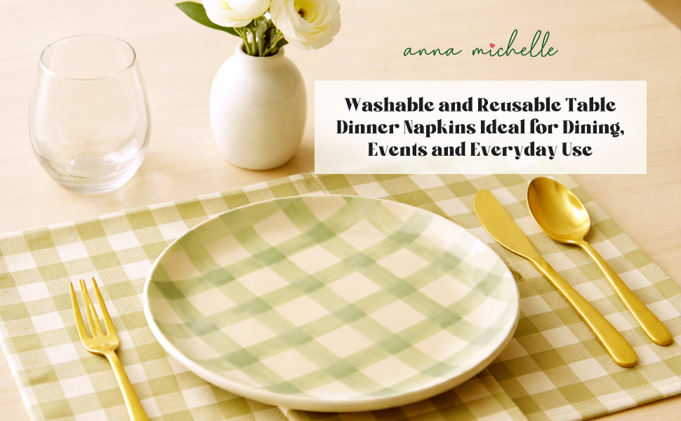 Checked 100% Cotton Set of 4 Reusable Cloth Napkins | Lively Green