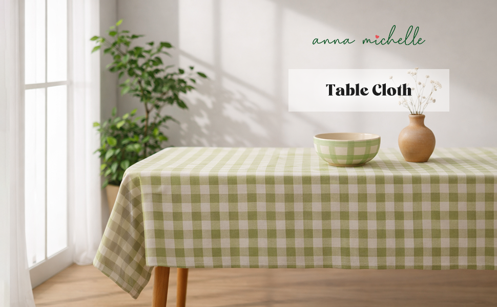 Checked 100% Cotton Everyday Reusable Tablecloth | Lively Green