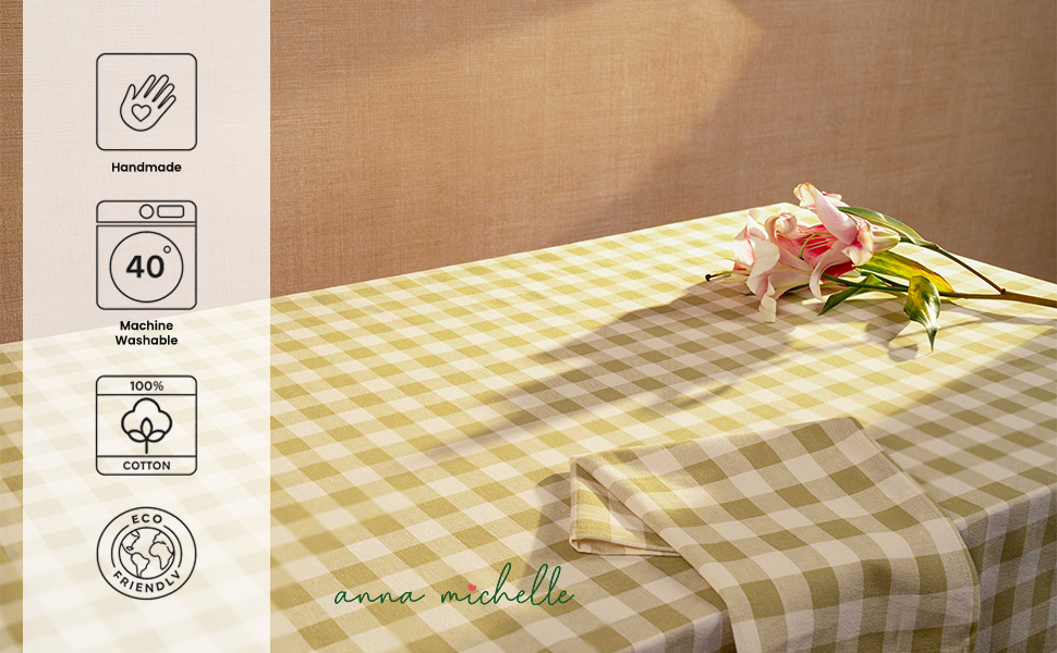 Checked 100% Cotton Everyday Reusable Tablecloth | Lively Green