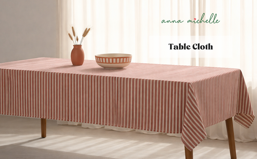 Striped 100% Cotton Everyday Reusable Tablecloth | Beautiful Rose