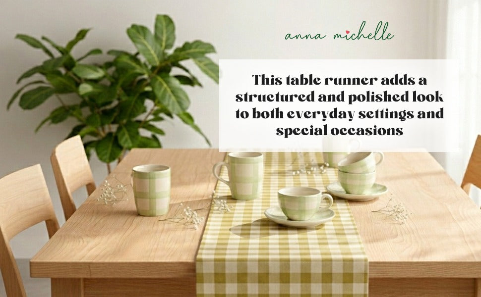 Checked 100% Cotton Everyday Reusable Table Runner | Lively Green