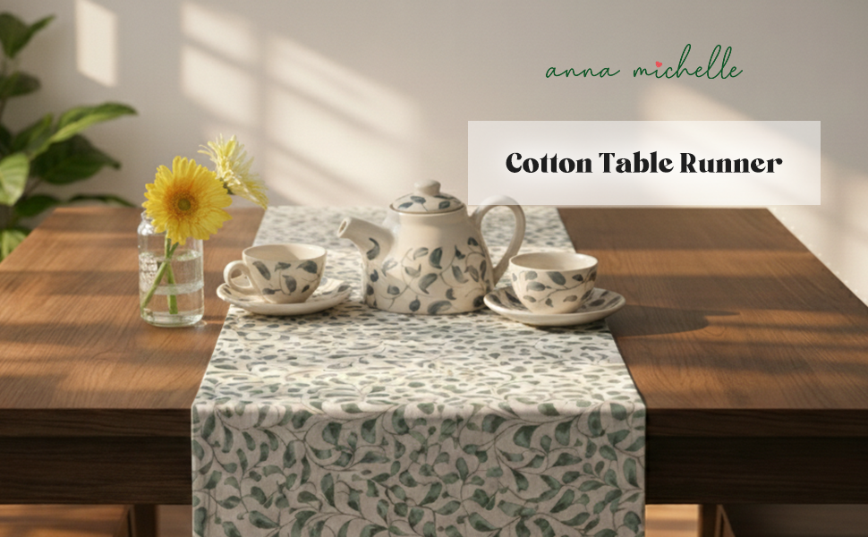 Scroll 100% Cotton Everyday Reusable Table Runner | Lovable Blue