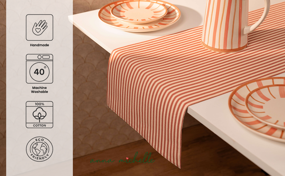 Striped 100% Cotton Everyday Reusable Table Runner | Beautiful Rose