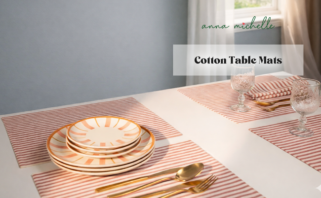 Striped 100% Cotton Set of 2 Reusable Placemats | Beautiful Rose