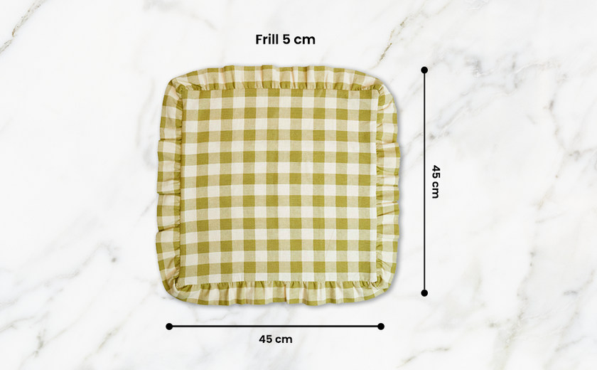 Checked Cotton Cushion Cover with Frill | Lively Green (with Pad)