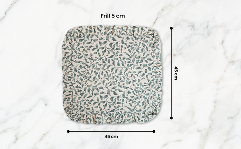Scroll Cotton Cushion Cover with Frill | Lovable Blue (with Pad)