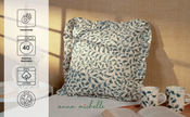 Scroll Cotton Cushion Cover with Frill | Lovable Blue (with Pad)