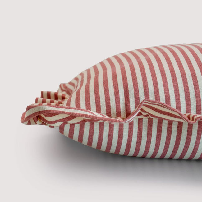 Striped Cotton Cushion Cover with Frill | Rose Pink (with Pad)