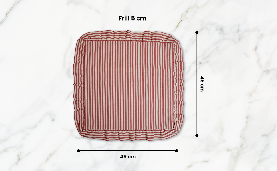 Striped Cotton Cushion Cover with Frill | Rose Pink (with Pad)