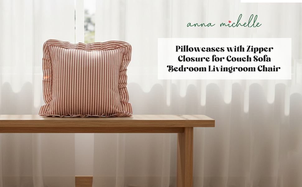 Striped Cotton Cushion Cover with Frill | Rose Pink (with Pad)