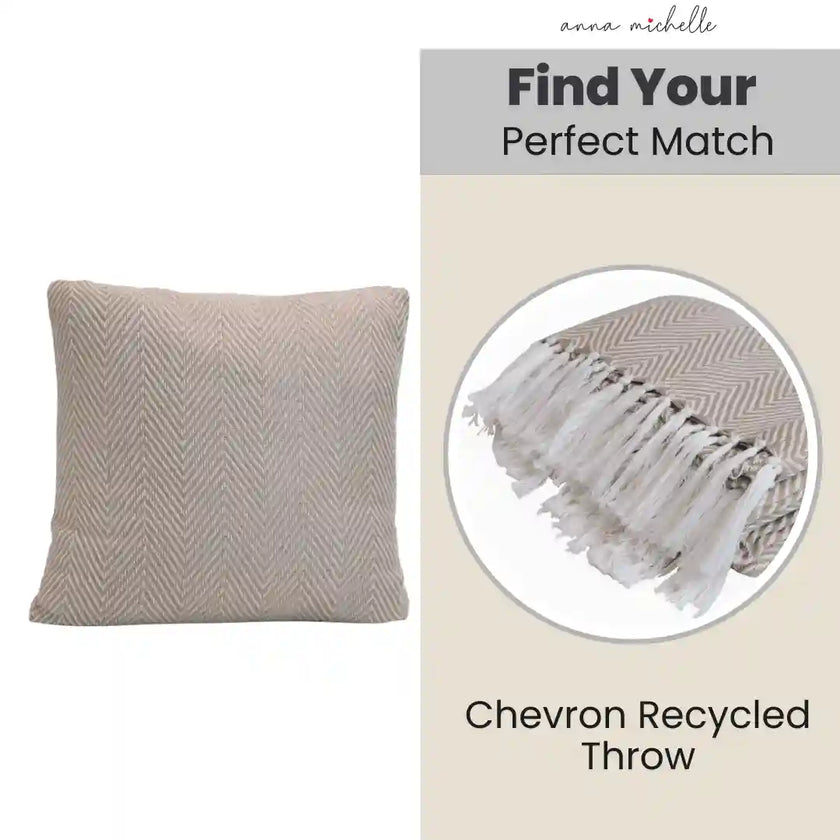 Chevron Grey Handwoven Cushion Recycled Plastic (with Pad)