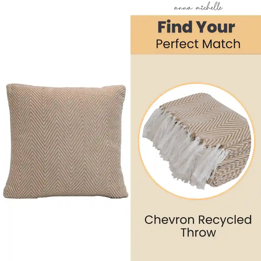 Chevron Ochre Handwoven Cushion Recycled Plastic (with Pad)