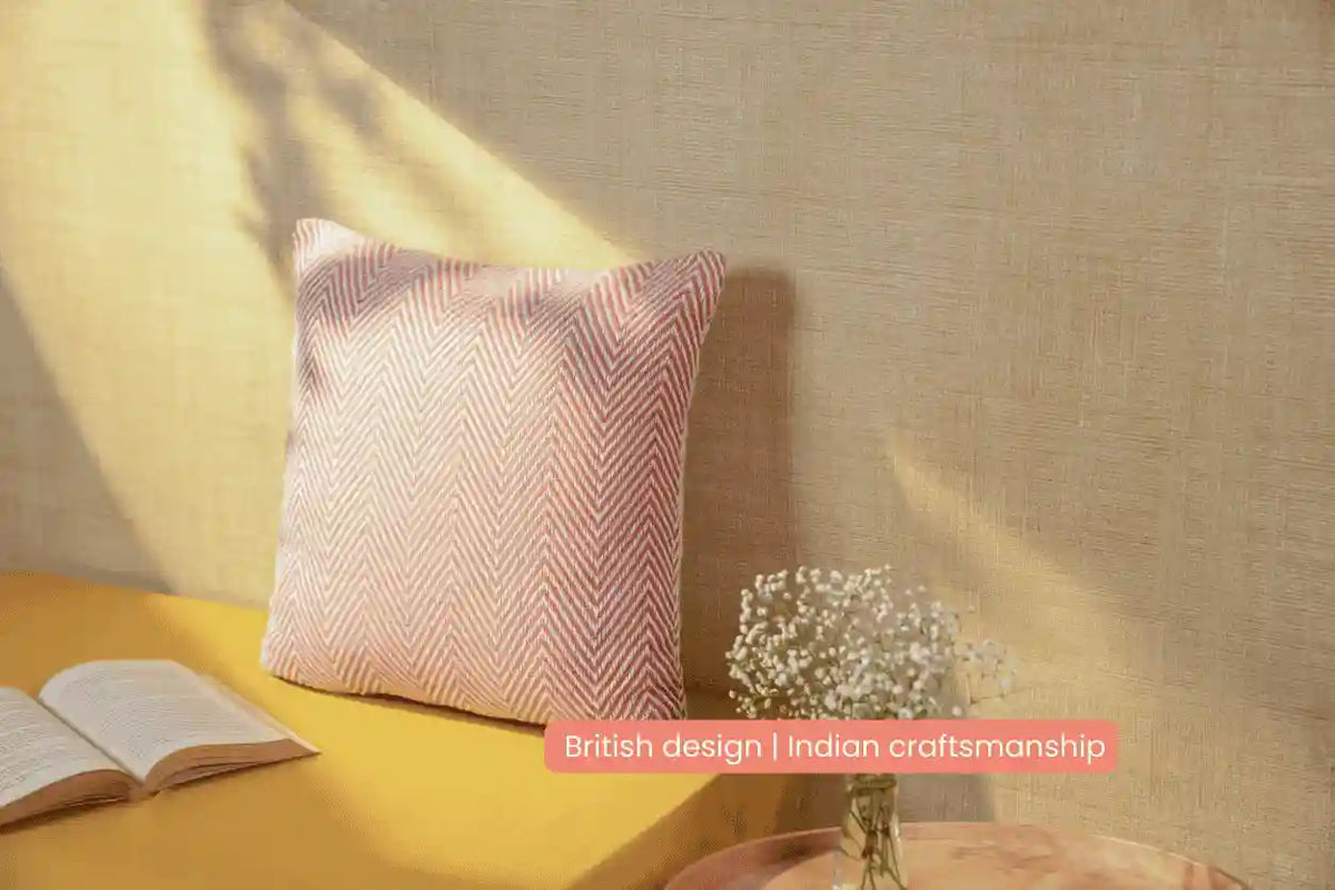 Chevron Rose Handwoven Cushion Recycled Plastic (with Pad)