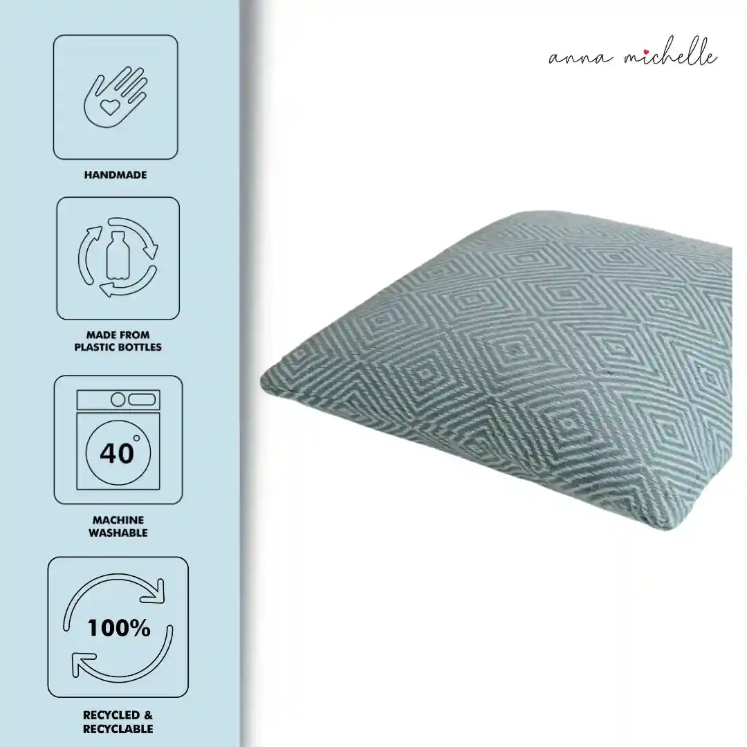 Diamond Blue Handwoven Cushion Recycled Plastic (with Pad)