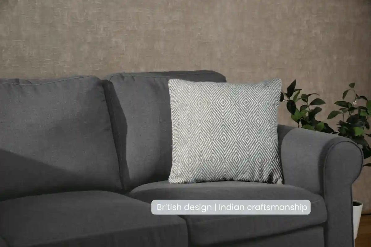 Diamond Blue Handwoven Cushion Recycled Plastic (with Pad)