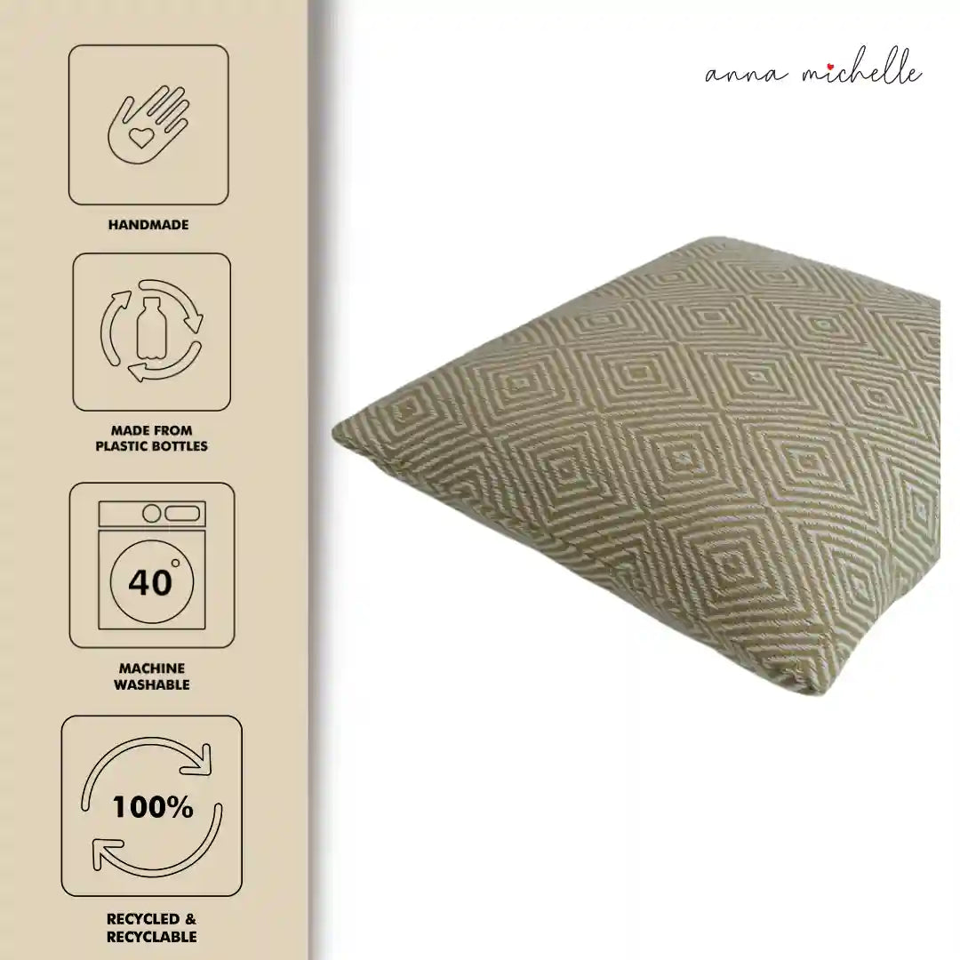 Diamond Green Handwoven Cushion Recycled Plastic (with Pad)