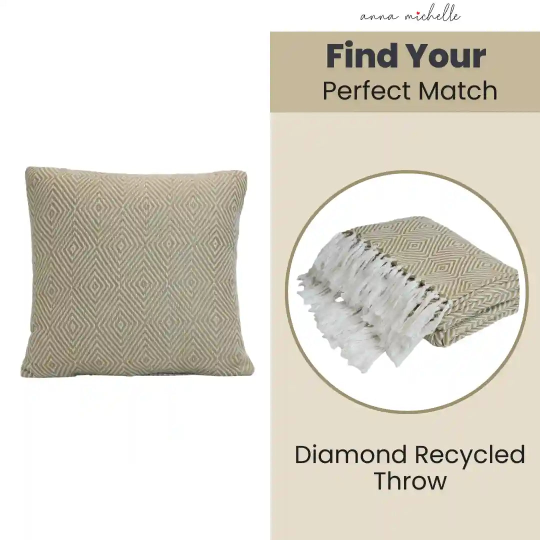 Diamond Green Handwoven Cushion Recycled Plastic (with Pad)
