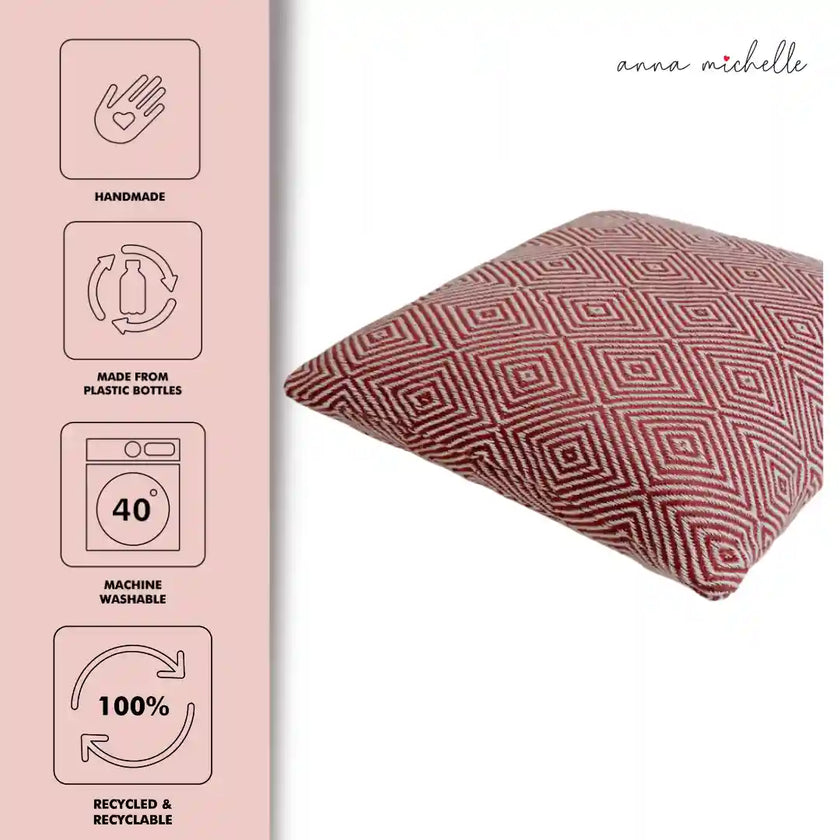 Diamond Red Handwoven Cushion Recycled Plastic (with Pad)