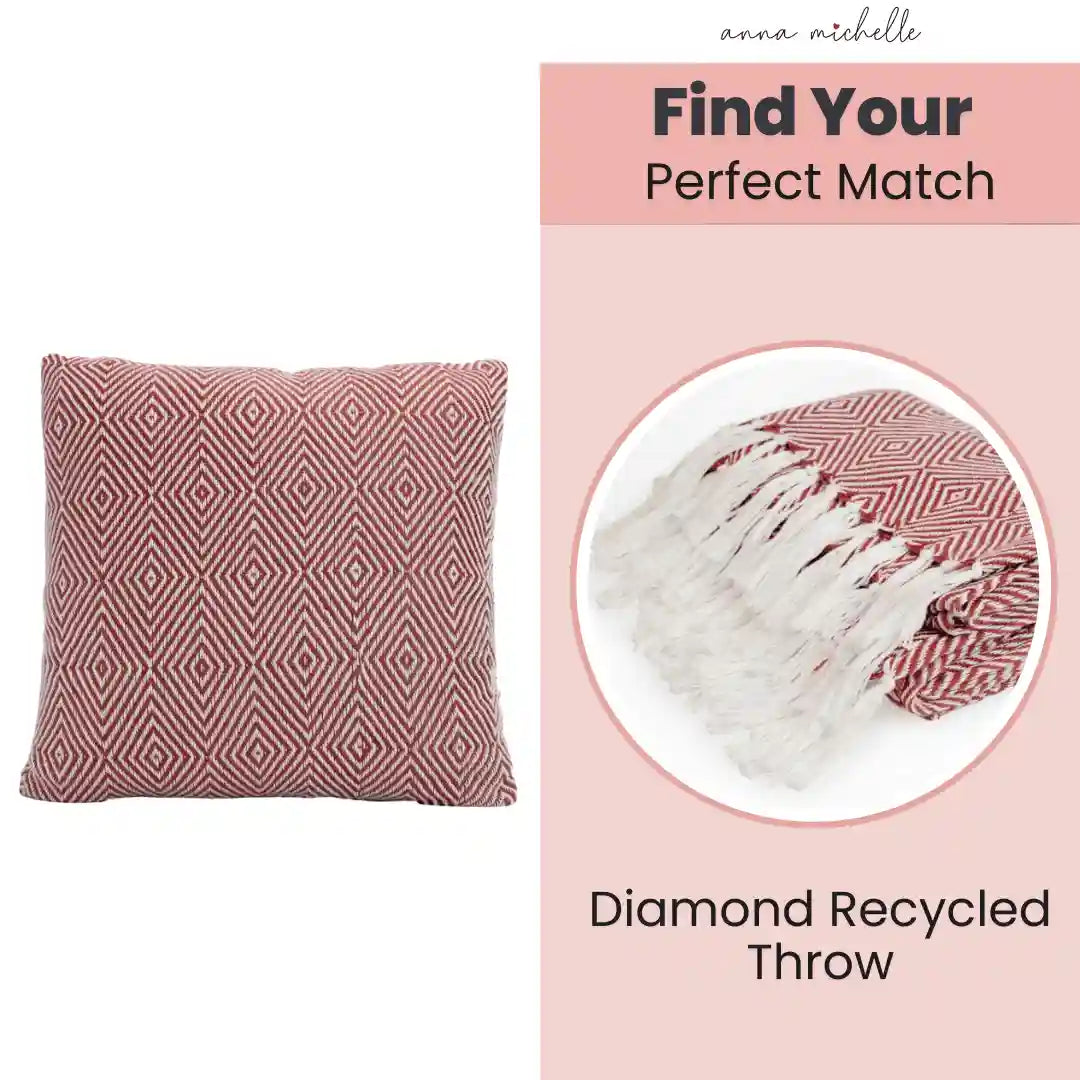 Diamond Red Handwoven Cushion Recycled Plastic (with Pad)