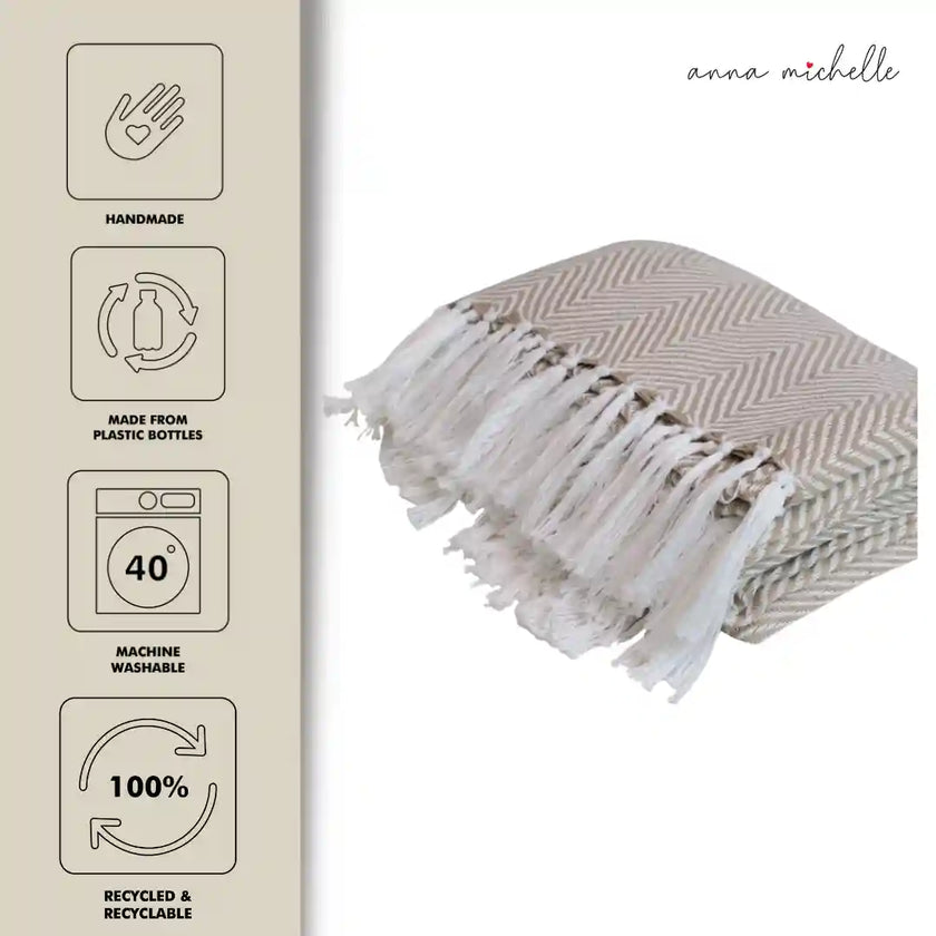 Chevron Grey Handwoven Throw Recycled Plastic Bottles