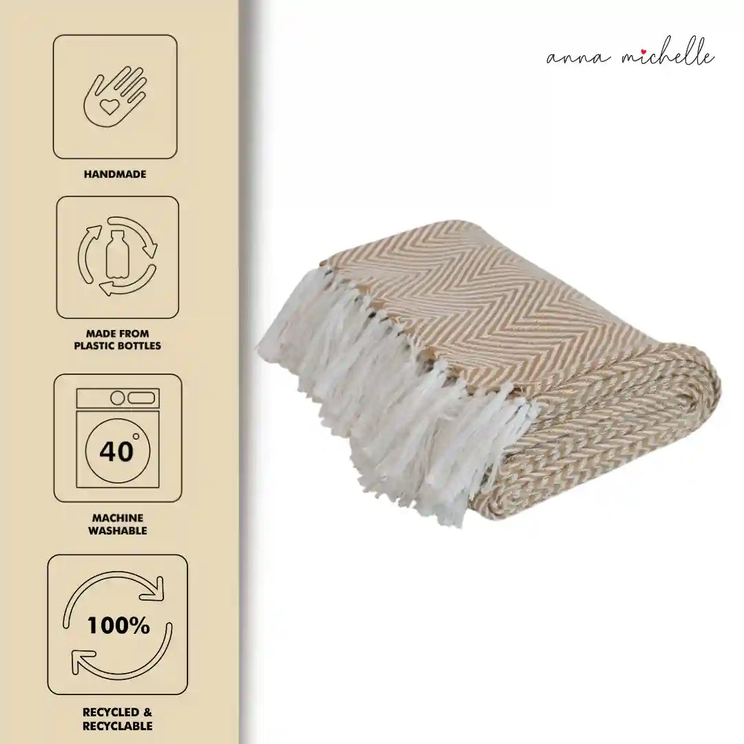 Chevron Ochre Handwoven Throw Recycled Plastic Bottles