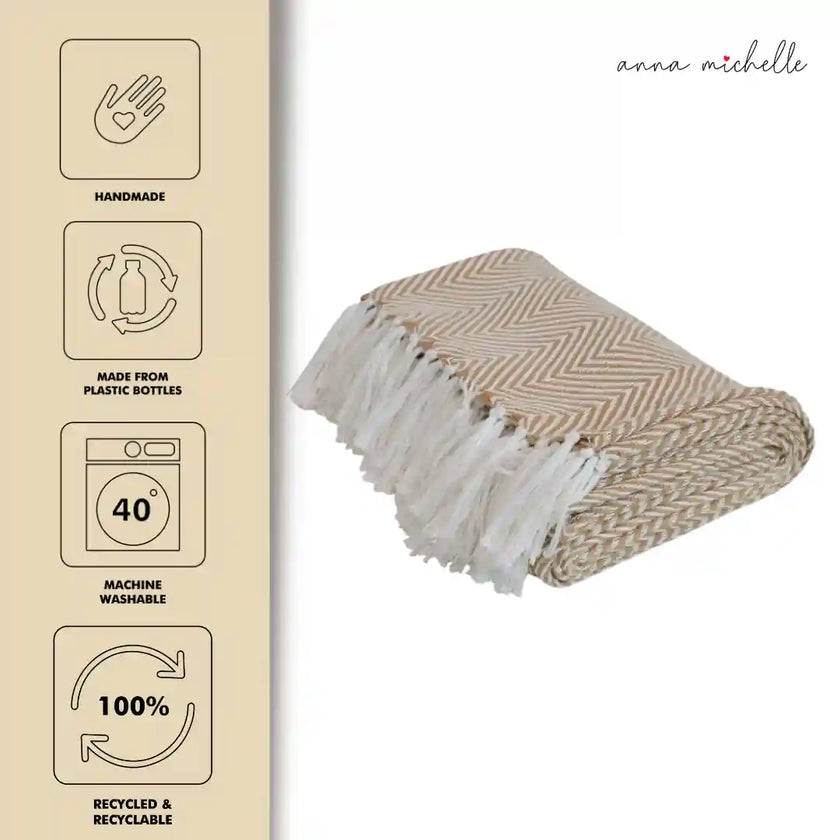 Chevron Ochre Handwoven Throw Recycled Plastic Bottles