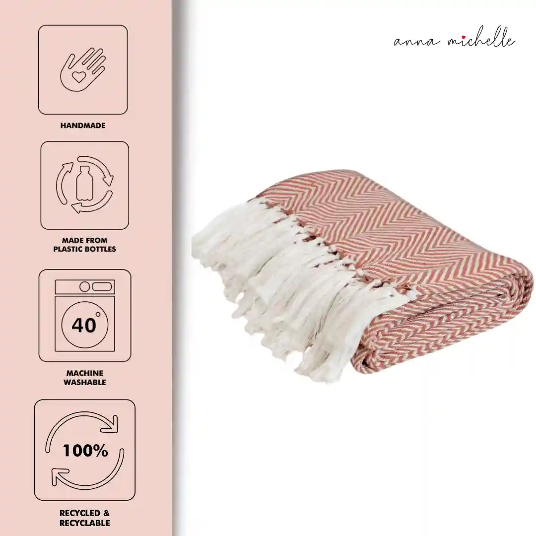 Chevron Rose Handwoven Throw Recycled Plastic Bottles