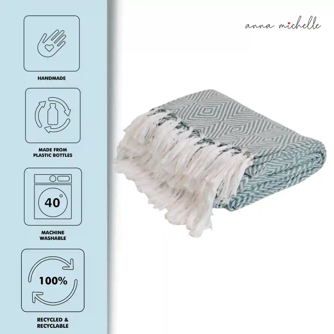 Diamond Blue Handwoven Throw Recycled Plastic Bottles