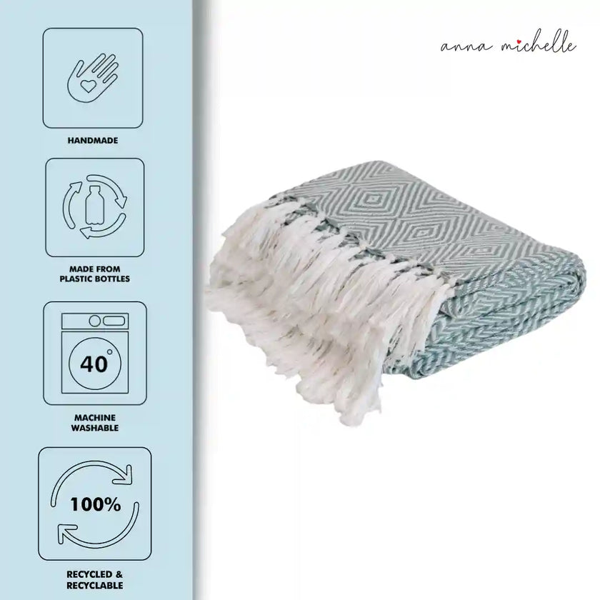 Diamond Blue Handwoven Throw Recycled Plastic Bottles