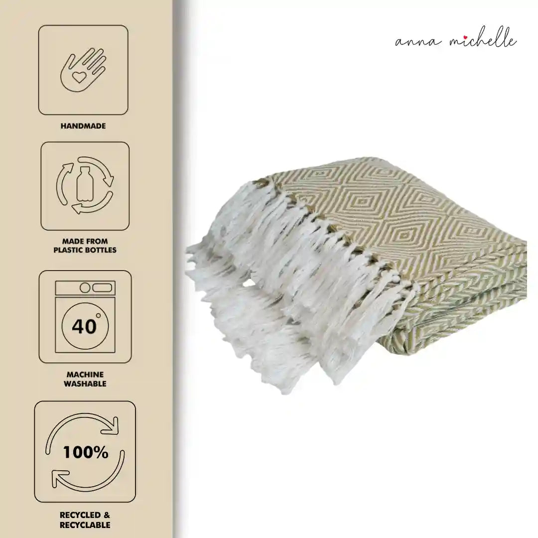 Diamond Green Handwoven Throw Recycled Plastic Bottles