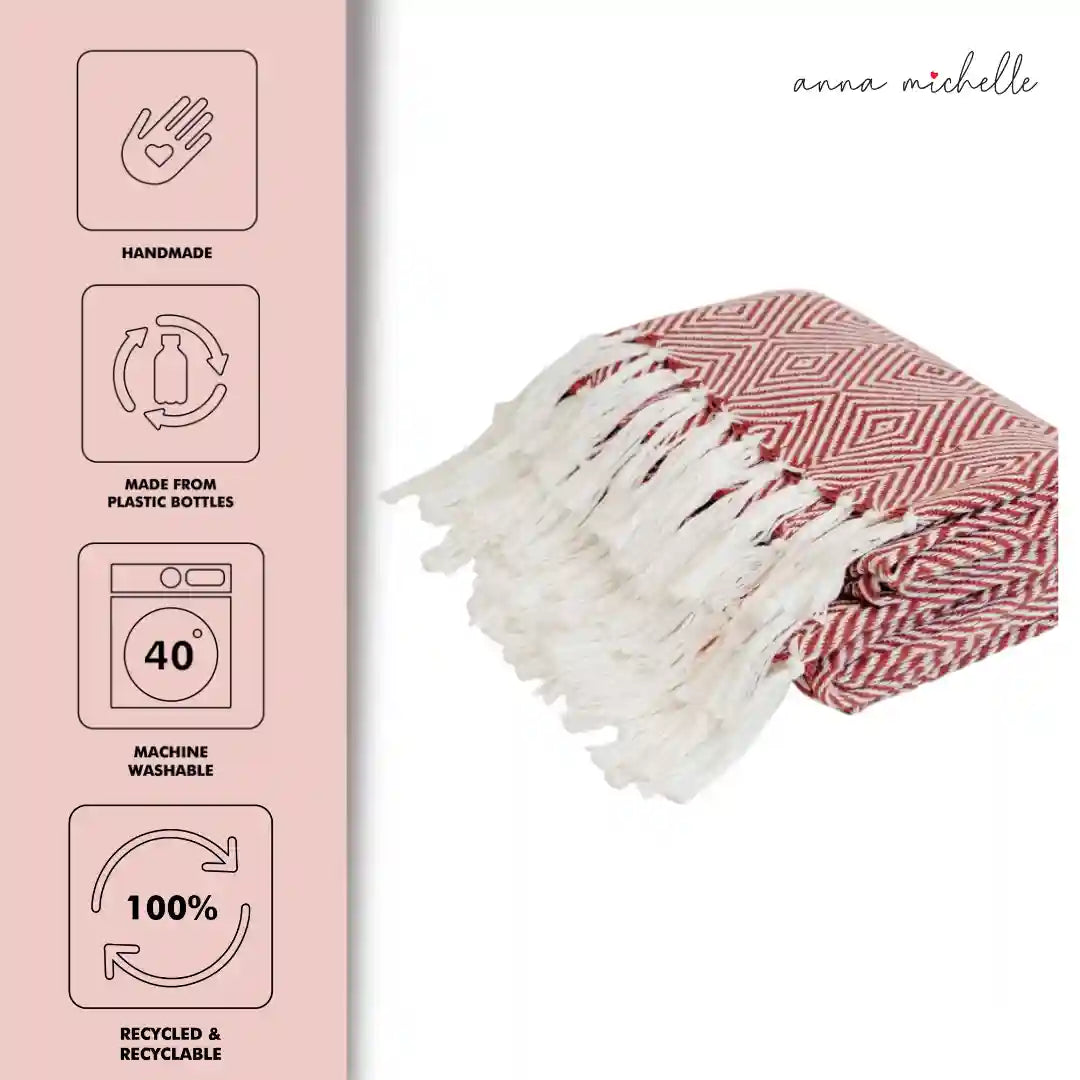 Diamond Red Handwoven Throw Recycled Plastic Bottles