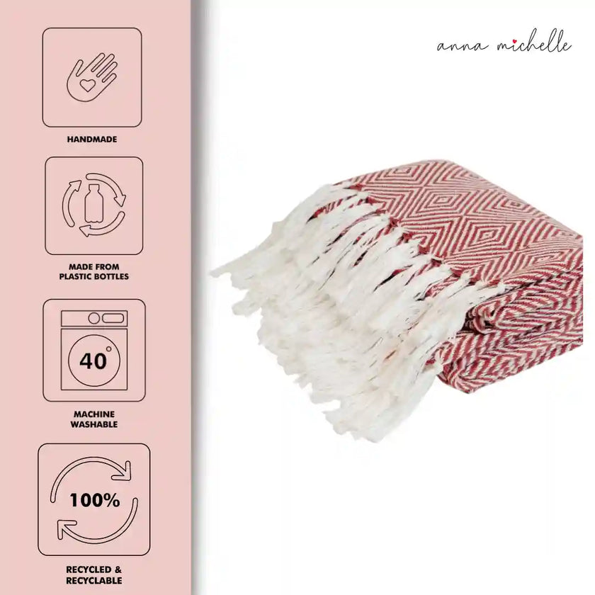 Diamond Red Handwoven Throw Recycled Plastic Bottles
