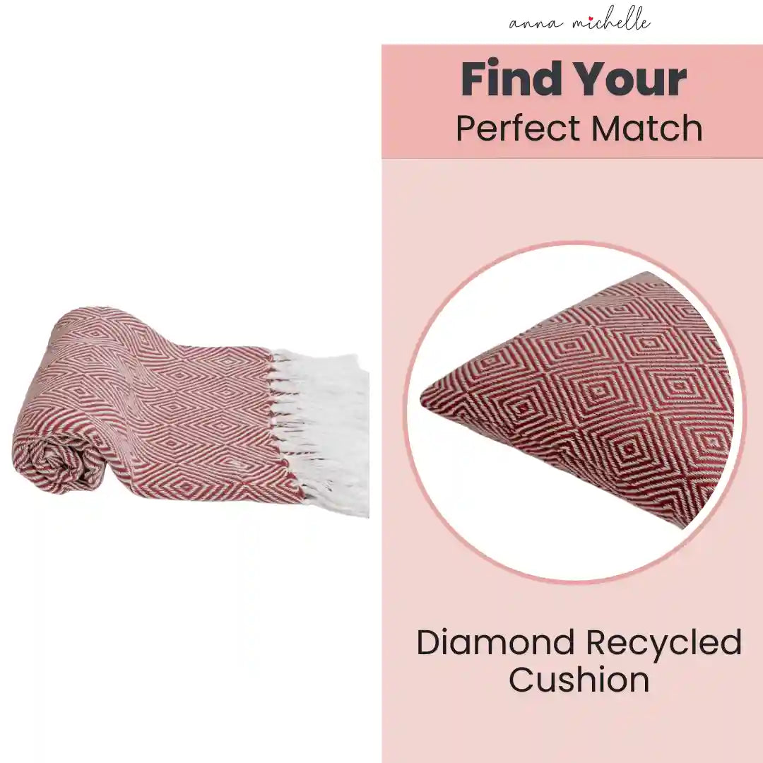 Diamond Red Handwoven Throw Recycled Plastic Bottles