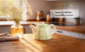Checked 1,200ml Handmade & Hand-Painted Stoneware Teapot | Lively Green
