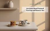 Scroll Handmade & Hand-Painted Stoneware (Set of 4) Cups & Saucers | Lovable Blue