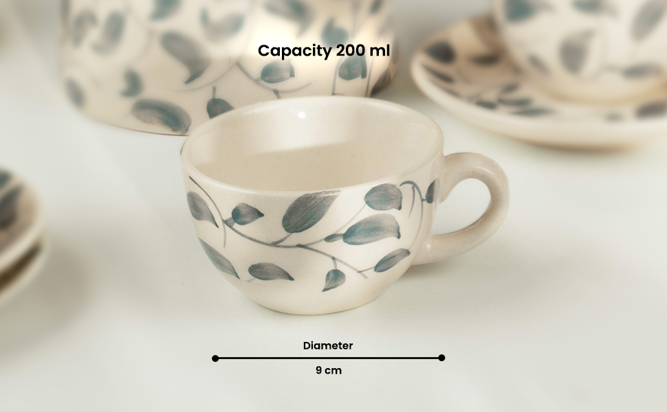 Scroll Handmade & Hand-Painted Stoneware (Set of 4) Cups & Saucers | Lovable Blue