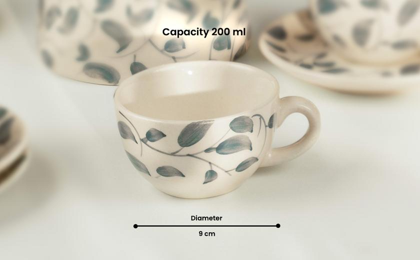 Scroll Handmade & Hand-Painted Stoneware (Set of 4) Cups & Saucers | Lovable Blue
