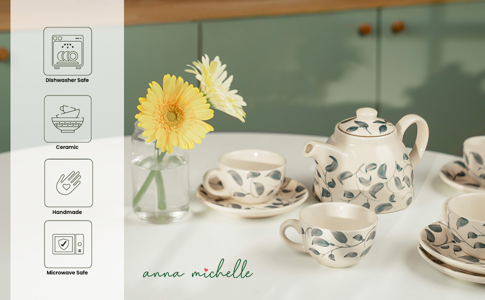 Scroll Handmade & Hand-Painted Stoneware (Set of 4) Cups & Saucers | Lovable Blue