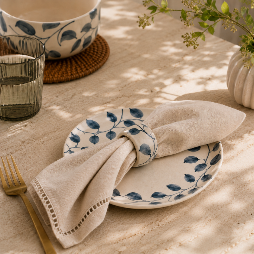 Scroll Handmade Stoneware Napkin Rings Set of 4 | Lovable Blue