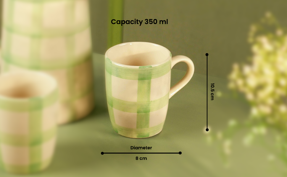 Checked Handmade & Hand-Painted Stoneware (Set of 4) Mugs | Lively Green