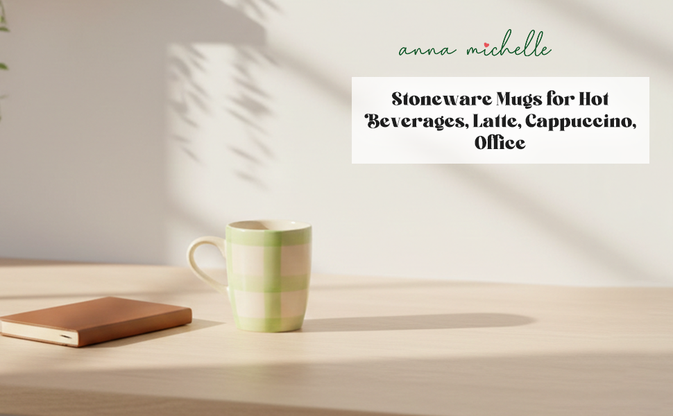Checked Handmade & Hand-Painted Stoneware (Set of 4) Mugs | Lively Green
